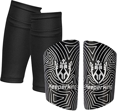 Keeperking Schienbeinschoner Fußball für Erwachsene Jugend Kinder Fussball Socken Shin Guard Herren Jungen Mädchen Fußball mit Gepolsterter Knöchelschutz Ausrüstung (M, Schwarz)