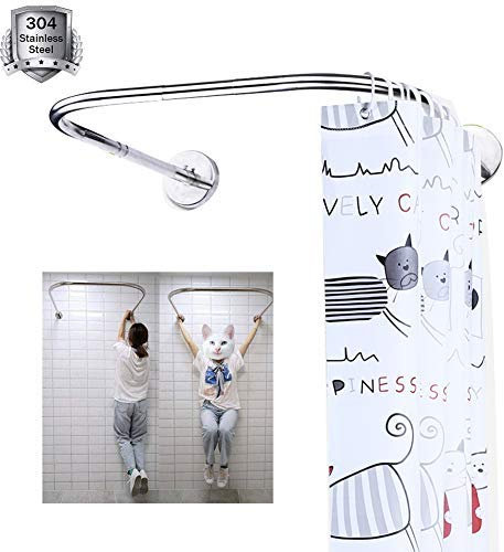 WEDSFC Duschstange U Form Ohne Bohren Eckduschstange Duschvorhangstange Ecke Badewanne Teleskopstange Aus 304 Edelstahl Mit Vorhang FüR Runddusche Badewanne PPGE Home,80x80x80cm