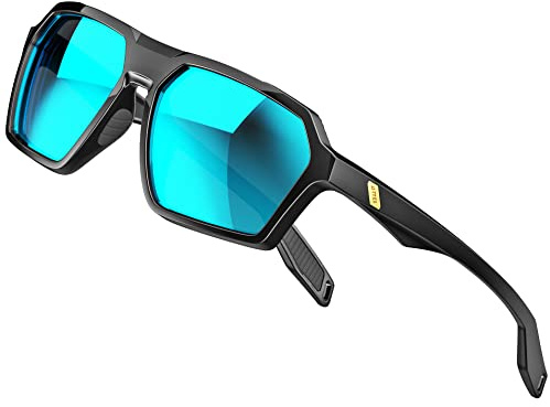 ATTCL Polarisierte Sonnenbrille Herren Sportbrille mit UV-Schutz Hexagonal TR90 Rahmen 2137 C2 Black+blue