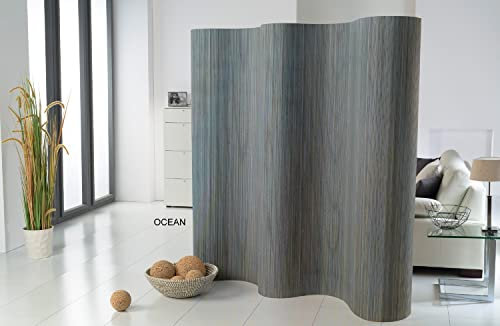 DE-COmmerce Doppelseitiger Bambus Paravent (BxH) 244 cm (Variable Stellbreite) x 185 cm Raumteiler Trennwand Faltwand Shoji Sichtschutz Farbe: Ocean