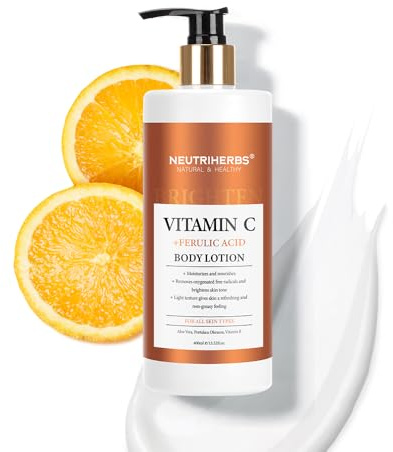 Neutriherbs Vitamin C + Ferulic Acid Brightening Body Lotion 400ML | Deeply Moisturizes & Nourishes Dull, Rough. Dry Skin. Evens Skin Tone. Non-greasy, Fast Absorbing. Daily Skin Lotion, 400ML.