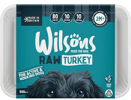 Wilsons - Raw Frozen Wet Dog Food, Hypoallergenic, Grain Free, Natural Ingredients, Multipack, Suitable for Adult Dogs and Puppies 2 Months and Up (Turkey) (24 x 500g)