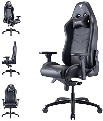 Com4Gaming Argon 2023 - Gaming Stuhl - Gaming Sessel mit Atmungsaktivem PU-Leder, Ergonomischer Schreibtischstuhl mit Kopfstütze, Onyx Black, max. 150 kg