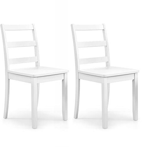 Giantex Wood Dining Chairs Set of 2 White - Wooden Armless Kitchen Chairs with Solid Rubber Wood Legs, Non-Slip Foot Pads, Max Load 400 Lbs, Farmhouse Style High Ladder Back Dining Room Chairs