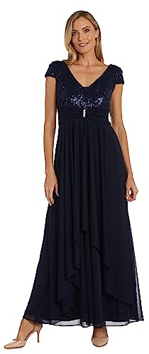 R&M Richards Women's Corded Dress W/Lace Bodice & Sequins, Navy