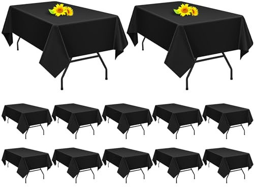 Showgeous 12 Stück Schwarze Tischdecken Einweg-Tischdecken aus Kunststoff für rechteckige Tische, 137 x 274 cm, hochwertige wasserdichte Tischdecke für Geburtstagsfeier, Hochzeit