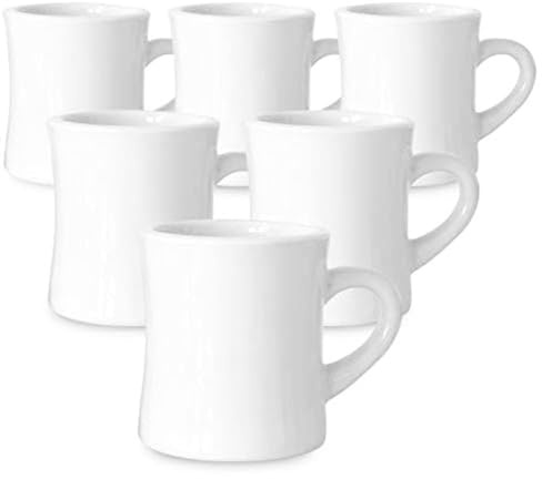 Serami Diner Coffee Mugs – Set of 6 Classic 11oz Ceramic Cups – Thick, Heavy Stoneware – Crisp White Color – Dishwasher & Microwave Safe