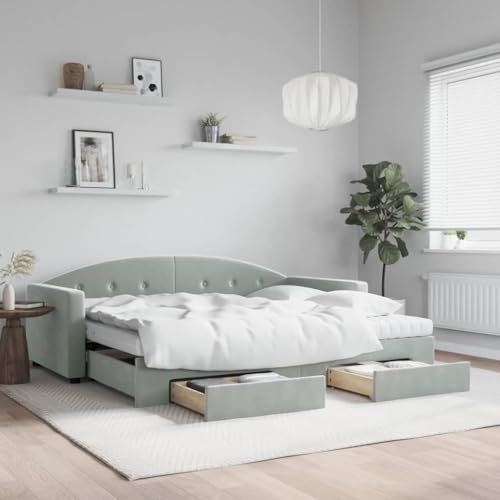 LAPOOH Tagesbett Ausziehbar mit Schubladen Hellgrau 90x200 cm Samt, Schlafsofa, Daybed, Bettsofa, Sofa Bed, Sofabett, Schlafcouch, Jugendbett, Bettgestell, Bettcouch 3197373
