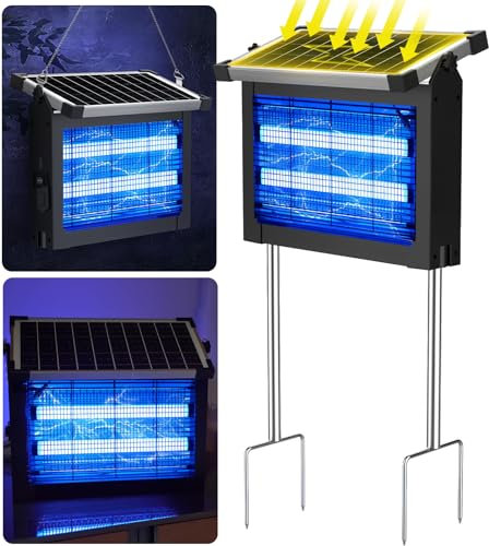 Bug Zapper - Zwiran Mosquito Zapper para exteriores con 4500 V de alta potencia, eléctrica con cable de extensión y soporte de conexión a tierra, recargable e impermeable