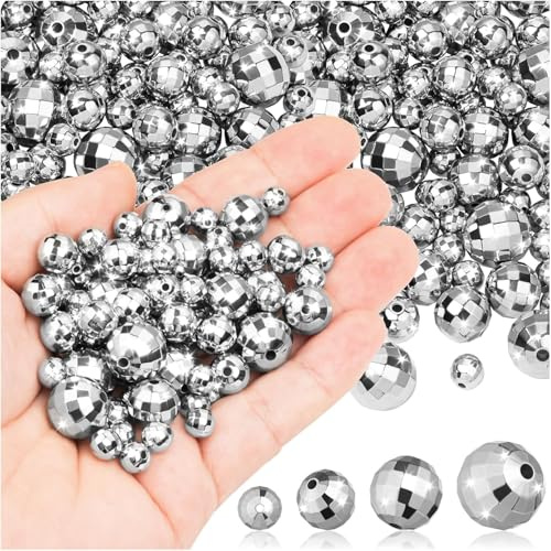 TCSYLSC 150 Pcs 70s Mini Disco Balls, Reflective Faceted Mirrorball Beads | 4 Sizes Charms Silver Cute Disco Ball Beads for Bracelets Keychain Jewelry Making Craft