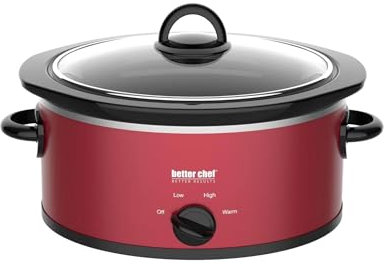 Better Chef - Oval Slow Cooker | 3 Quart | 3 Quart | 3 Temperatures | Side Handles | Glass Lid | Glazed Stoneware Insert (Red)