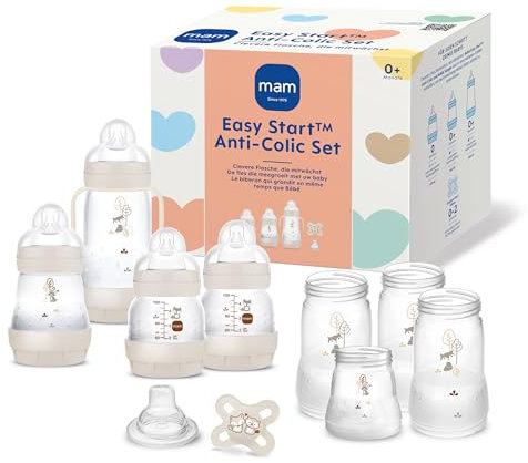 MAM Easy Start Anti-Colic Starter Set, Growing Baby First Equipment with Dummy, Bottles & Handles, Baby Gift Set, from Birth, Beige