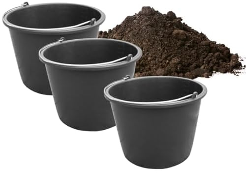 3 x hink, 20 liter, svart bygghink, hink för cement, murbruk etc. Vattenhink med skala, plasthink trädgårdshink rengöringshink, set – 3 stycken x 20 l