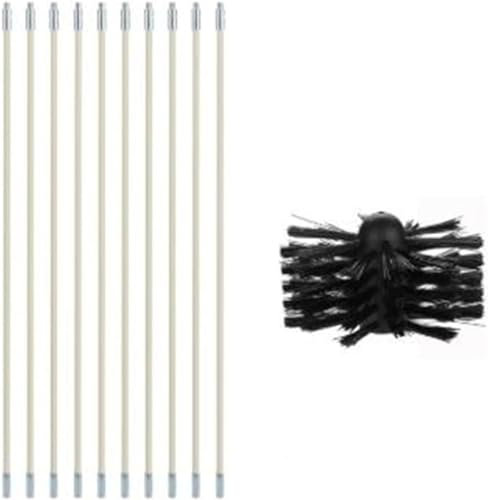 10,2 cm Schornsteinrohrreiniger-Bürsten-Set, Schornsteinreiniger, Kehr-Set, Reinigungsbürste für Kamin, Drehfegersystem, Kaminwerkzeug-Set (1 x Bürste + 10 x Stange)