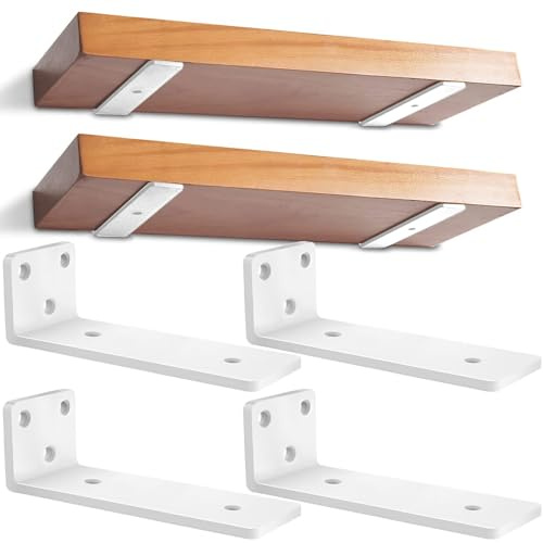 8 inch Floating Shelf Brackets, 4 Pack Heavy Duty L Shelves Support Wall Mounted Industrial Metal Brackets Hardware Supports for Shelves Support DIY | Holds 150+lb (1/5 Inch Thicked) - White