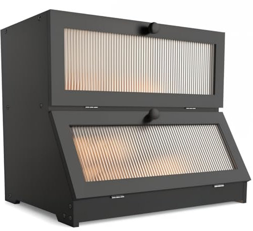 Tarent Brotkasten 2 Etagen,mehr Platz für Lagerung, Brotkasten Bambus zur Vorbeugung von Mehltau und Schimmel, Hohe Qualität und Multifunktionaler Bread Box, Schwarz