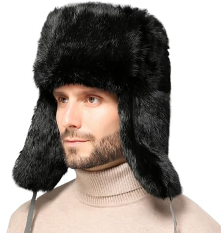 YEKEYI Trappermütze, Wintermütze, russische Mütze, für Herren und Damen, Pelzmütze mit Kaninchenfell, Fliegermütze, winddicht