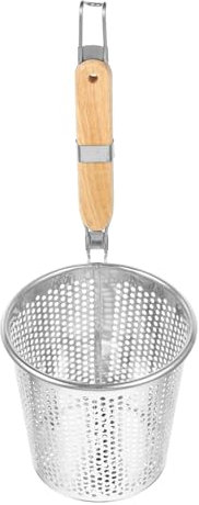 Cabilock Colador De Acero Inoxidable 16 Cm Mango De Madera y Malla Fina, Escurridor Para Pasta y Dumplings, Utensilio Para Cocina y Espumadera De Alimentos, Diseño Profundo Gancho Para Colgar