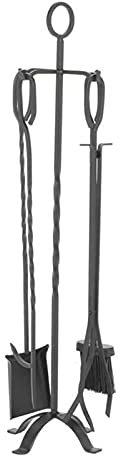 Werkzeugset 5 Stück mit Werkzeugtasche Schmiedeeisen Bürste Schaufel Schürhaken Langer Griff Aufbewahrung Halterung Outdoor Indoor Kaminständer