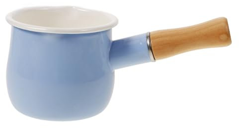 CONGARTENO Enamel Milk Pot 10cm Non-Stick Mini Saucepan with Wooden Handle Baby Food Cooking Pot Multi-Function Household Milk Heating Saucepan for Boiling and Simmering