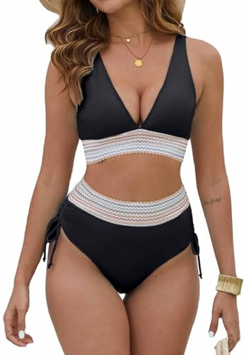 Joligiao Mujer Bikinis Reductor Push Up Traje de Baño de Dos Piezas Bikinis Braga Alta Bañadores Control de Vientre Bikini Reductors Barriga Deportivo de Cintura Alta Tallas Grandes(Negro,M)