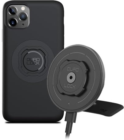 Quad Lock Adhesive Dashboard/Console Car Phone Holder Kit with MAG Wireless Charging Head V2 and MAG Phone Case for iPhone 11 Pro Max