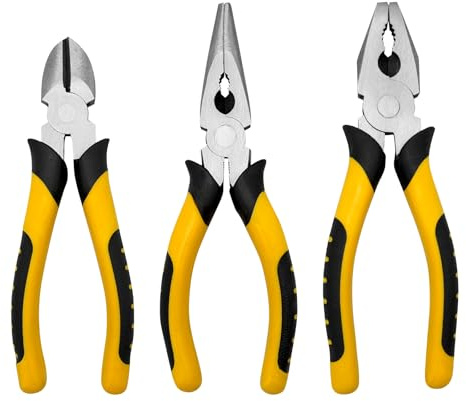 HYSHLC 3 Pcs Pliers Set 160mm with Soft Grip Handles, Carbon Steel Long Nose Plier, Combination & Diagonal Cutters with Ergonomic Handles for DIY Projects, Electricians, Plumbing, Automotive Repair