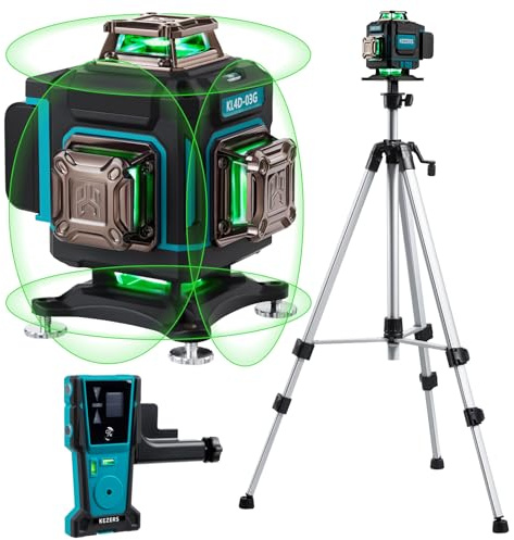 KEZERS Laser Level Set with Receiver,4 x360 Self Leveling Laser Level with Tripod and Grade Rod for Construction,Home Renovation,Hanging Pictures,2 Batteries,Remote Control,Touch Screen