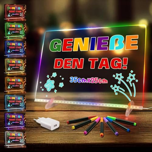 Planche à dessin LED lumineuse pour enfants avec 8 couleurs et 6 modes - 35 x 25 cm - En acrylique - Avec adaptateur pour tableau à peindre, mémo, publicité, veilleuse, décoration murale (Rouge)