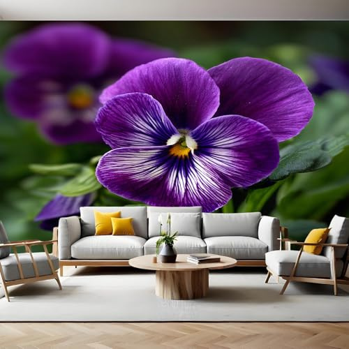 Floral Elements Panoramic Mural Wallpaper 390 x 260 cm Purple Pansy Wall Mural Non-Woven Art Print Wallpaper Living Room Bedroom Sofa TV Backdrop Decoration Poster Picture Photo
