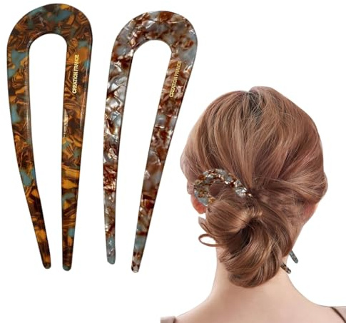 2 Stück Leopard Groß French Hair Pin, Französische Haarnadel, 13cm U Förmige Haarnadeln, Groß French Twist Hair Pin für Damen Styling Haar Accessoires