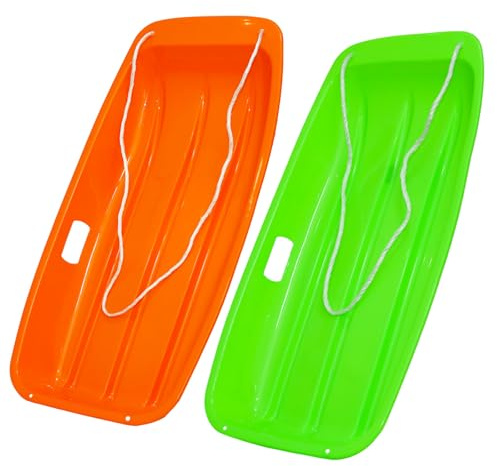 Snow Sled for Kids Adult, Resistant Toboggan Snow Sled with Pull Rope and Handles, Flexible Sand Sled with Pull Rope for 1-2 Rider, Toboggan Sleds Winter Snow Sledding (Orange-Green)