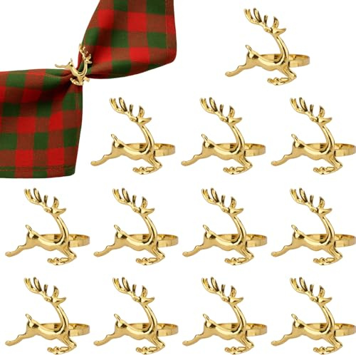 12 Stück Serviettenringe Weihnachten,Serviettenringe,Serviettenring,Serviettenhalter Weihnachten,Napkin Rings,Servietten Ring | Für Weihnachten, Hochzeit, Thanksgiving Und Partys (Gold-A, 12 Stück)