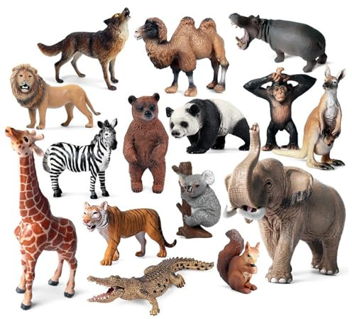 Odoukey 15 Stück Mini-Tierfiguren, realistische Wildtierfiguren aus Kunststoff für Wissenschaftsprojekte und Kuchendekoration, frühes Bildungsmodell
