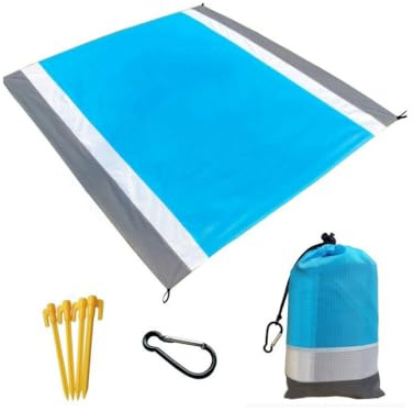 QUXVUIS Coperta da spiaggia impermeabile Tappetino da picnic pieghevole a prova di sabbia Tappetino gioco per materassino campeggio in erba viaggio per prato e prato, Grigio Bianco Blu