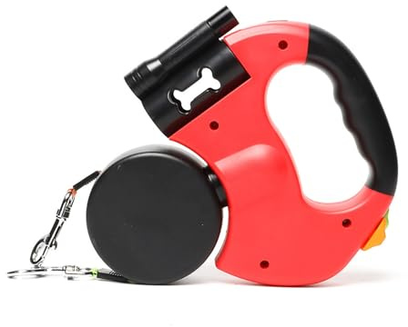 Indragbart Dubbelkoppel Med LED-Ljus for TVå Hundar, Trasselfritt Små Och Medelstora 360° Vridbart Kraftigt Nylonkoppel Kompatibelt Hundar Katter Husdjurstillbehör(RED)