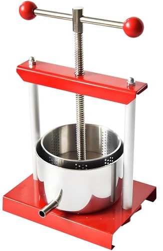 Obst-Weinpresse, 6L Manuelle Entsafter aus lebensmittelechtem 304 Edelstahl, inklusive Fässern und T-Griff für Apfelwein, Olivenöl und Kräutertinkturen
