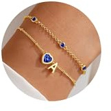 Turandoss 2 stycken armband med bokstäver damer guld – 14K förgyllt guld födelsesten armband bokstäver armband hjärta flicka, födelsedagspresent för kvinnor tonåring flickor flickvän smycken, Mässing