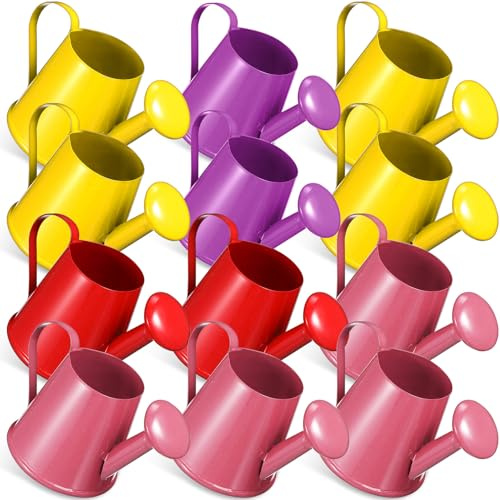TOBBOMEY 12 Regaderas Pequeñas de Metal Juguetes de Riego de 12 Piezas Colores Aleatorios Mini Hervidores de Agua Ligeros para Baño y Jardinería Infantil Color Aleatorio
