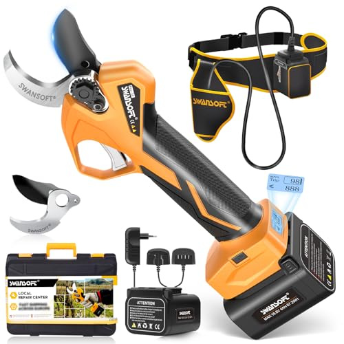 [Silencieux et Durable] SWANSOFT PRU36 Secateur Electrique Professionnel, 36mm 16,8V 900W 4Ah+2Ah Sécateur Électrique sans Fil Avec Batterie Secateur Electrique Sans Fil pour Jardinage