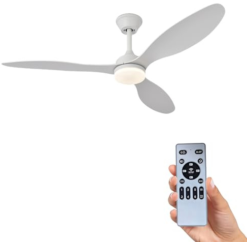 Ventilador de Techo con Luz y Mando a Distancia, Madera Ventiladores de Techo de 132 cm con Lámpara Luz Led con Motor DC, 3 Aspas, 6 Velocidades, Silencioso, Temporizador, Dormitorio Sal