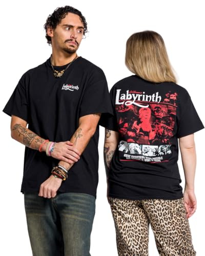 Labyrinth Character Scenes Black T Shirt with Back Print