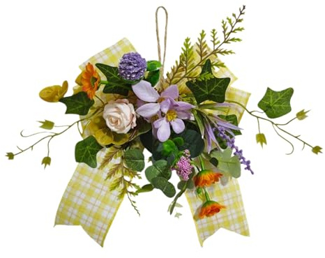 Frühlingskranz für die Haustür,Türkranz Frühling Sommer - Künstlicher Blumenkranz für den Außenbereich | für Innen Außen Fenster Eingang Wand Kamin Garten Ostern Party Hochzeit