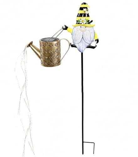 Ginwrek Regadera solar, linterna solar automática para exteriores de 32 pulgadas con LED cálidos, decoración de patio resistente a la intemperie, gnomo