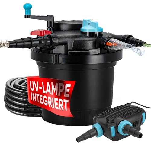 Teicher Teichdruckfilter mit UV Lampe, Teichschwämmen Teich Filteranlage Teichfilter Filterpumpe für Gartenteich & Koi Teiche Druckfilter (8000 l/h - Komplettset)