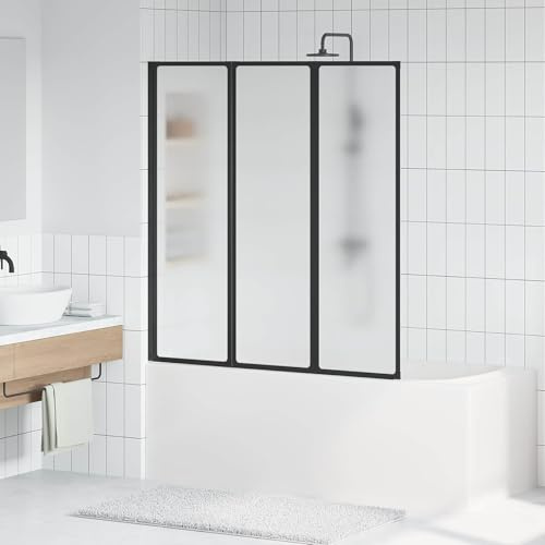 Paroi de douche noire 132 x 2 x 140 cm en aluminium et PP avec panneau pliant réversible, joint, installation facile pour cabine, salle de bain et baignoire