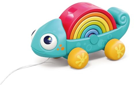 Hola Chamäleon Zugspielzeug für Babys, pädagogisches Spiel mit Kinderaktivitäten, 7 Stück, stapelbar, mit Lichtern und Geräuschen, Lernformen und Farben, für Kinder ab 18 Monaten