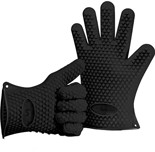Belmalia 2 Silicone Oven Mitts for Kitchen, BBQ Gloves, Set, Pair, Pot Holders, Oven Gloves Heat Resistant Black