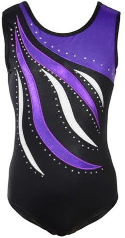 ESHOO Girls One-Piece Striped Gymnastics Ballet Leotards Shinning Diamond Embroidered (Purple,5-6)