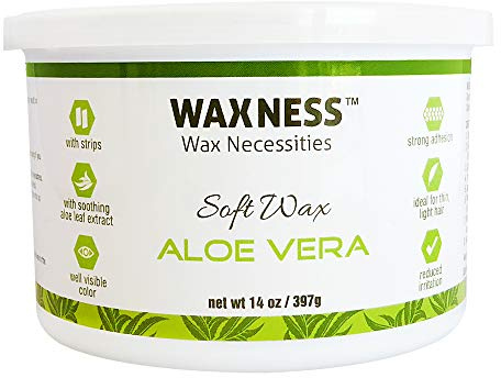 Waxness Soft Wax Tin Aloe Vera 14 oz (400 g) – Professional Strip Wax with Aloe Vera for Face & Body, Smooth Application – Made in Italy